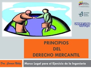 PRINCIPIOS
DEL
DERECHO MERCANTIL
Marco Legal para el Ejercicio de la Ingeniería
Dra. Carmen Núñez
 