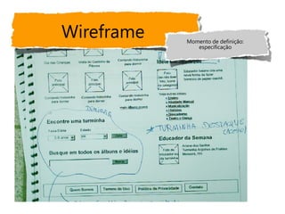 Wireframe   Momento de deﬁnição:
               especiﬁcação
 