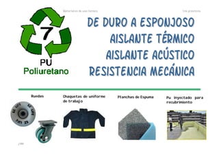 Materiales de uso técnico los plásticos
jMM
Chaquetas de uniforme
de trabajo
Ruedas Planchas de Espuma Pu inyectado para
recubrimiento
 