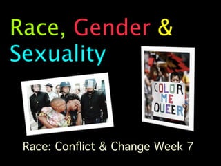 Race, Gender &
Sexuality



 Race: Conﬂict & Change Week 7
 