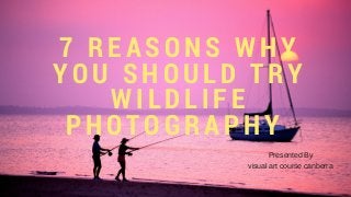7 REASONS WHY
YOU SHOULD TRY
WILDLIFE
PHOTOGRAPHY 
Presented By
visual art course canberra
 