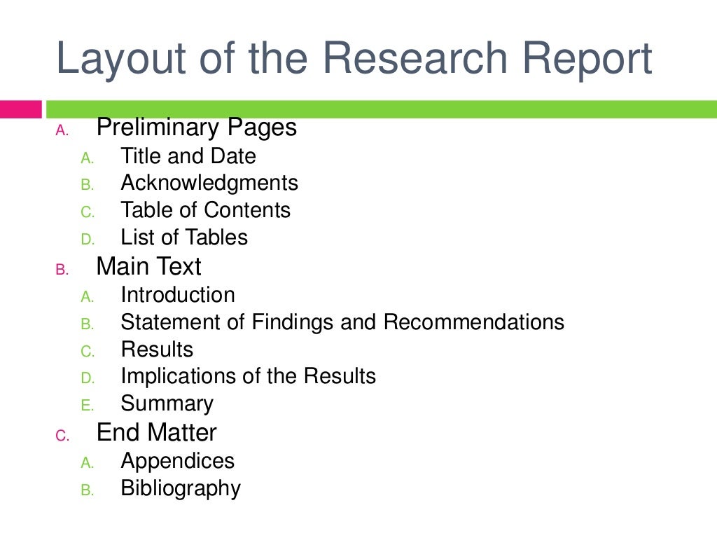 contents of research report slideshare