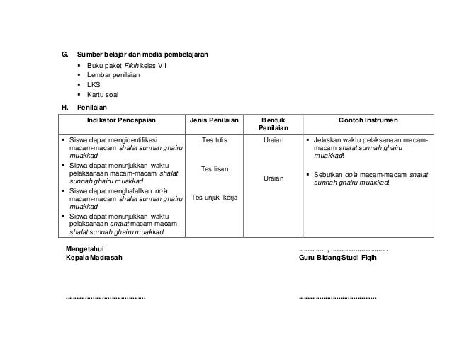 7 Rpp Fiqh Kelas Vii Muakkad Dan Ghairu Muakkad