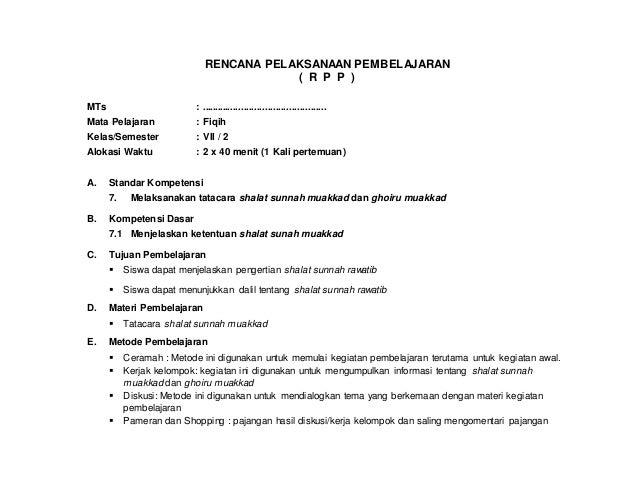 7 Rpp Fiqh Kelas Vii Muakkad Dan Ghairu Muakkad