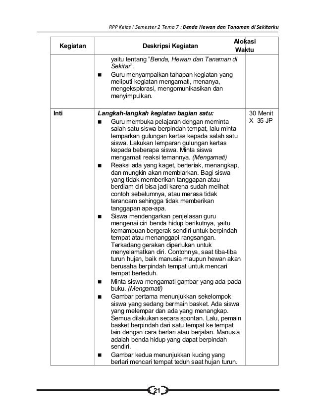 [7] rpp sd kelas 1 semester 2 benda, hewan dan tanaman di 