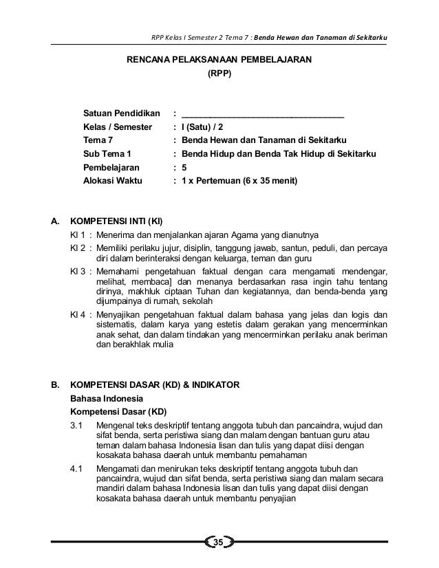 7 rpp sd kelas 1 semester 2 benda hewan dan tanaman di 7 rpp sd kelas 1 semester 2 benda hewan dan tanaman di