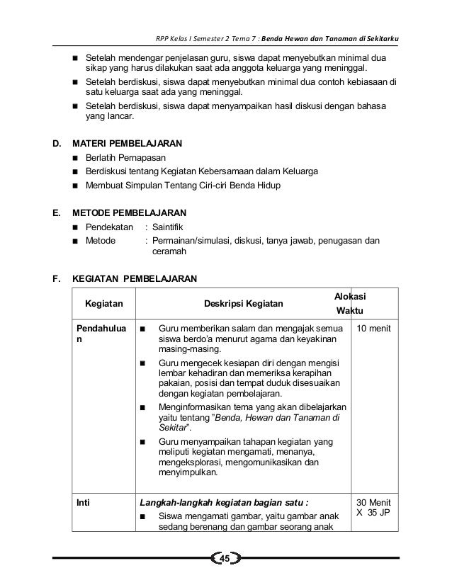 [7] rpp sd kelas 1 semester 2 benda, hewan dan tanaman di 