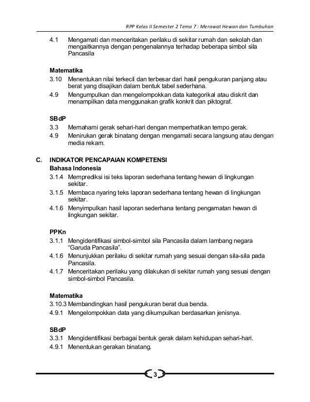 7 Rpp Sd Kelas 2 Semester 2 Merawat Hewan Dan Tumbuhan