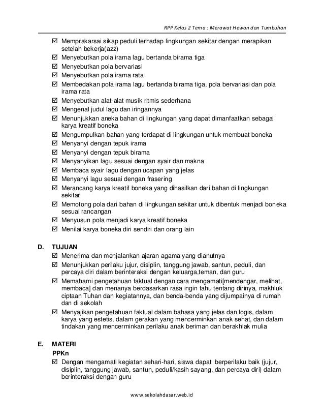 [7] rpp sd kelas 2 semester 2 merawat hewan dan tumbuhan 