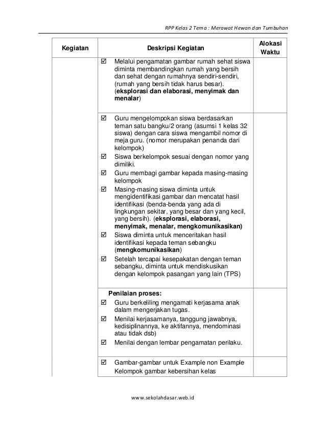 [7] rpp sd kelas 2 semester 2 merawat hewan dan tumbuhan 