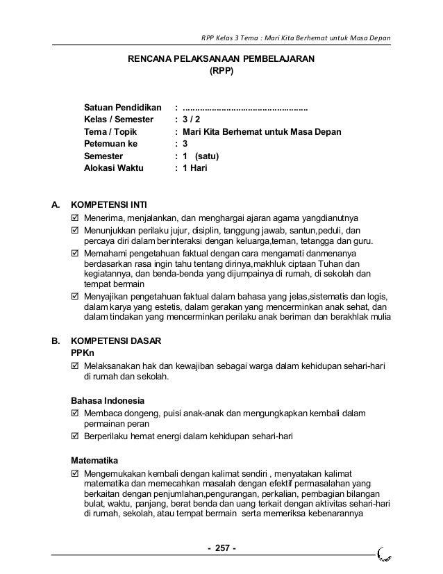 7 Rpp Sd Kelas 3 Semester 2 Mari Kita Berhemat Untuk Mas
