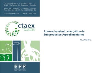 Aprovechamiento energético de
Subproductos Agroalimentarios
13 JUNIO 2012
 