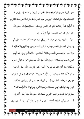 ٧٠ ‫ﺷﺑﻬﺎﺕ‬
‫ﺍﻟﻘﺭﺍﻧﻳﻳﻥ‬ ‫ﺣﻭﻝ‬
‫ﻟﻸ‬
‫ﺳﺗﺎﺫ‬
‫ﻣﺯﺭﻭﻋﺔ‬ ‫ﻣﺣﻣﻭﺩ‬ ‫ﺍﻟﺩﻛﺗﻭﺭ‬
-
‫يفة‬ `
}‫ال‬ ‫حياته‬ 


– ‫م‬±‫نف‬
—
M ‫يكتبون‬ A‫وس‬ ‫عليه‬  ,‫ص‬
.
‫ح‬ ‫بعد‬ C̀
‫ياته‬
-
‫عليه‬  ,‫ص‬
A‫وس‬
-
‫للصحابة‬ ُ
‫ض‬َ
‫عر‬
ُ
‫ت‬ I'‫اسأ‬ ‫نت‬u
-
‫م‬ 

O‫عل‬  ‫رضوان‬
-
Ò ‫فإذا‬ ،‫القرآن‬ 


– ‫فيبحثون‬
‫سائلهم‬ ‫ن‬u‫و‬ ،‫السنة‬ ‫به‬ ‫وردت‬ ‫ا‬ N
‡ ‫ا‬ 

O‫ف‬ ‫وا‬Í‫وح‬ ‫يفة‬ `
}‫ال‬ ‫السنة‬ 


– ‫ثوا‬ N
x ،‫ها‬Í‫ح‬ ‫دوا‬ N 

x
ً
0‫قائ‬ ‫وإخوانه‬ ‫ابه‬6‫أ‬ ‫يسأل‬
:
 ‫رسول‬ ‫من‬ Þ‫أحد‬ ‫ع‬ò ‫هل‬  Þ‫أنشد‬
-
,‫ص‬
‫عليه‬ 
A‫وس‬
-
 ‫رسول‬ »‫ح‬ š‫جاء‬ ‫فإذا‬ ‫؟‬I'‫اسأ‬ 


–
ً
‫شيئا‬
-
A‫وس‬ ‫عليه‬  ,‫ص‬
-
‫لسان‬ ,‫ع‬
‫به‬ ‫خذ‬
—
M‫وا‬ ‫تطبيقه‬ .‫إ‬ ‫سارعوا‬ ‫م‬ 
à‫بع‬ ‫أو‬ ‫ابه‬6‫أ‬
.
‫السنة‬ ‫أن‬ ,‫ع‬ ‫القاطعة‬ I'‫د‬
—
M N
‘ ‫تذكرة‬ ‫هذه‬
 ‫عند‬ ‫من‬ 

v‫و‬
-
.‫تعا‬
-
،‫السنة‬ ‫ية‬ N
ë ‫عن‬ ‫سابق‬ ‫مبحث‬ 


– ‫ذلك‬ ‫فصلنا‬ ‫أن‬ ‫سبق‬ ‫وقد‬
‫يغ‬ ‫ا‬ N
‡
‫هنا‬ ‫عادة‬ ‰
M‫ا‬ ‫عن‬ 


z
.
‫السنة‬ ‫أن‬ ,‫ع‬ I'‫أد‬ ‫ا‬ 
b‫أ‬  
‫مدع‬ ‫مغالطات‬ ‫من‬ ‫روه‬ `
‘‫أ‬ ‫ما‬ ‫أما‬
‫ن‬0‫البط‬ ‫ظاهر‬ ‫م‬ì ‫و‬

¡ ،
ً
‫وحيا‬ ‫ليست‬ ‫اطهرة‬ ‫النبوية‬
.
‫عليه‬ ‫د‬ 
G ‫ن‬

x‫و‬
-
‫نه‬0‫بط‬ ‫وضوح‬

©‫ر‬
-
‫هم‬ª‫ا‬‫ز‬
ً
M‫إبطا‬
.
١
-


J‫ب‬
— I
‘ I'‫مسأ‬ IT‫الباط‬ ‫هم‬ª‫ا‬‫ز‬‫م‬ ‫وأول‬
-
‫تلقيح‬
-
‫النخل‬
.
‫جع‬ I
G I'‫مسأ‬ 

¾‫و‬
‫وا‬ ‫التجربة‬ .‫إ‬
‫بعيد‬ ‫من‬ ‫أو‬ ‫قريب‬ ‫من‬ 

v‫لو‬ N
‘ ‫’ا‬ ‫قة‬0‫ع‬ M‫و‬ ‫ة‬ N
J%
.
‫مور‬
—
M‫ا‬ ‫أن‬ ‫اعلوم‬ ‫ومن‬
‫من‬ ‫ا‬ N
b ‫يتصل‬ 

£‫ف‬ M‫إ‬ 

v‫لو‬ N
‘ ‫’ا‬ IT‫ص‬ M ‫العادية‬ ‫م‬ I
b‫وحيا‬ ‫الناس‬ ‫معايش‬ ‫ا‬ 

O‫عل‬ ‫تقوم‬ 

I
z‫ال‬
‫حة‬ N
‘‫وإ‬ ‫وحرمة‬ ‫حل‬
.
‫والتجربة‬ ‫ة‬ N
J‫للخ‬ ‫وك‬ I
J‫م‬ ‫فذلك‬ ،‫ا‬ N
b ‫والقيام‬ ‫ا‬ I
O‫ل‬‫و‬‫ا‬‫ز‬‫م‬ ‫كيفية‬ ‫أما‬
‫وتعود‬ ‫ألفوا‬ ‫ما‬ ‫حسب‬ ‫ا‬ 
b‫لو‬‫و‬‫ا‬ 

G
‫وا‬
.
 ‫ورسول‬
-
A‫وس‬ ‫عليه‬  ,‫ص‬
-
‫سابقة‬ ' ‫تكن‬ Ò
 