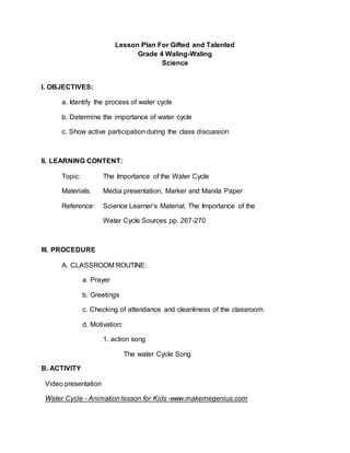 GRADE 4 SCIENCE LESSON PLAN