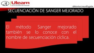 SECUENCIACIÓN DE SANGER MEJORADO
El método Sanger mejorado
también se lo conoce con el
nombre de secuenciación cíclica.
 