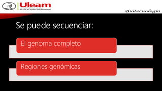 Se puede secuenciar:
El genoma completo
Regiones genómicas
 