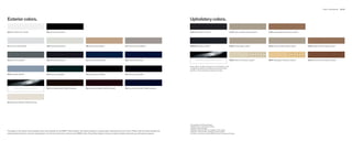 Paints | Upholsteries   52 | 53




Exterior colors.                                                                                                                                                                                   Upholstery colors.

   Alpine White Non-metallic                     Jet Black Non-metallic                                                                                                                      LCSW Black Dakota Leather                                     LCCX Oyster and Black Dakota Leather   LCD5 Light Saddle Brown Dakota Leather




   Titanium Silver Metallic                   A  Mineral White Metallic                     A  Milano Beige Metallic                      A  Cashmere Silver Metallic                  NASW Black Nappa Leather                                      NADH Oyster Nappa Leather              NACX Oyster and Black Nappa Leather      NAD5 Saddle and Black Nappa Leather




A  Space Gray Metallic                        A  Dark Graphite Metallic                      A  Deep Sea Blue Metallic                     A  Imperial Blue Metallic                             BMW Individual Upholstery Colors                      ZBC Platinum Full Merino Leather       ZBP Champagne Full Merino Leather        ZBP Amaro Brown Full Merino Leather



                                                                                                                                                                                                   Please refer to the Recommended color combinations chart
                                                                                                                                                                                                   on page     for details on limitations and exclusivity when
                                                                                                                                                                                                   selecting Series upholstery materials and colors.

   Blue Water Metallic                       A  Deep Green Metallic                           Black Sapphire Metallic                       Carbon Black Metallic




          BMW Individual Exterior Colors         X  Citrin Black Metallic (BMW Individual)     X  Ruby Black Metallic (BMW Individual)       S  Azurite Black Metallic (BMW Individual)




X  Moonstone Metallic (BMW Individual)




                                                                                                                                                                                                    Not available with M Sport Package.
                                                                                                                                                                                                    Available only on ActiveHybrid models.
                                                                                                                                                                                                    Requires M Sport Package.
                                                                                                                                                                                                    Standard in      i and   Li; not available in other models.
The pages in this section show available colors and materials for the BMW 7 Series Sedan. Use these samples to compare paint, upholstery and trim colors. Please note that these samples are        Optional in     i and    Li; standard in all other models.
representations; they are not exact reproductions. To see the actual colors, visit your local BMW center. They will be happy to show you original samples and assist you with special requests.     Included in and requires optional BMW Individual Composition Package.
 