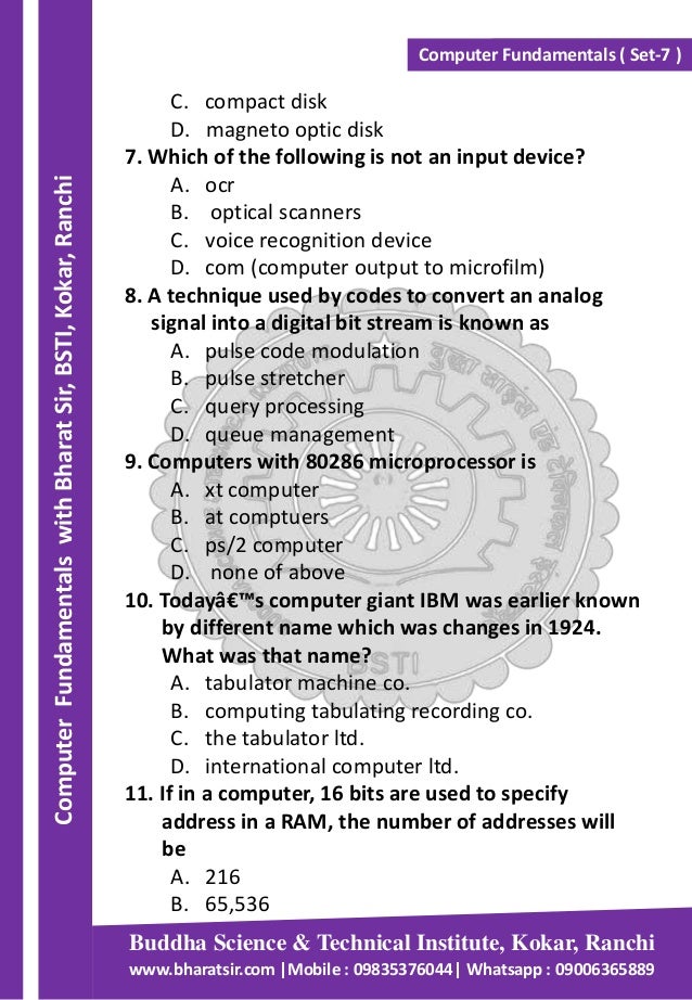 BSTI-BharatSir : Computer Fundamentals Set-7 | PPTX