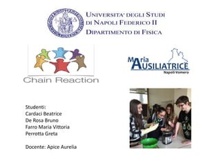 Studenti:
Cardaci Beatrice
De Rosa Bruno
Farro Maria Vittoria
Perrotta Greta
Docente: Apice Aurelia
 