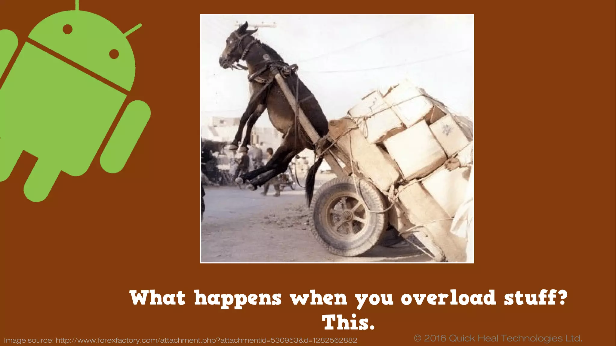 © 2016 Quick Heal Technologies Ltd.
Malware can ruin everything that is
good about your phone. So, stay
away from infected websites and
malicious apps; get a reliable
mobile security software.
 