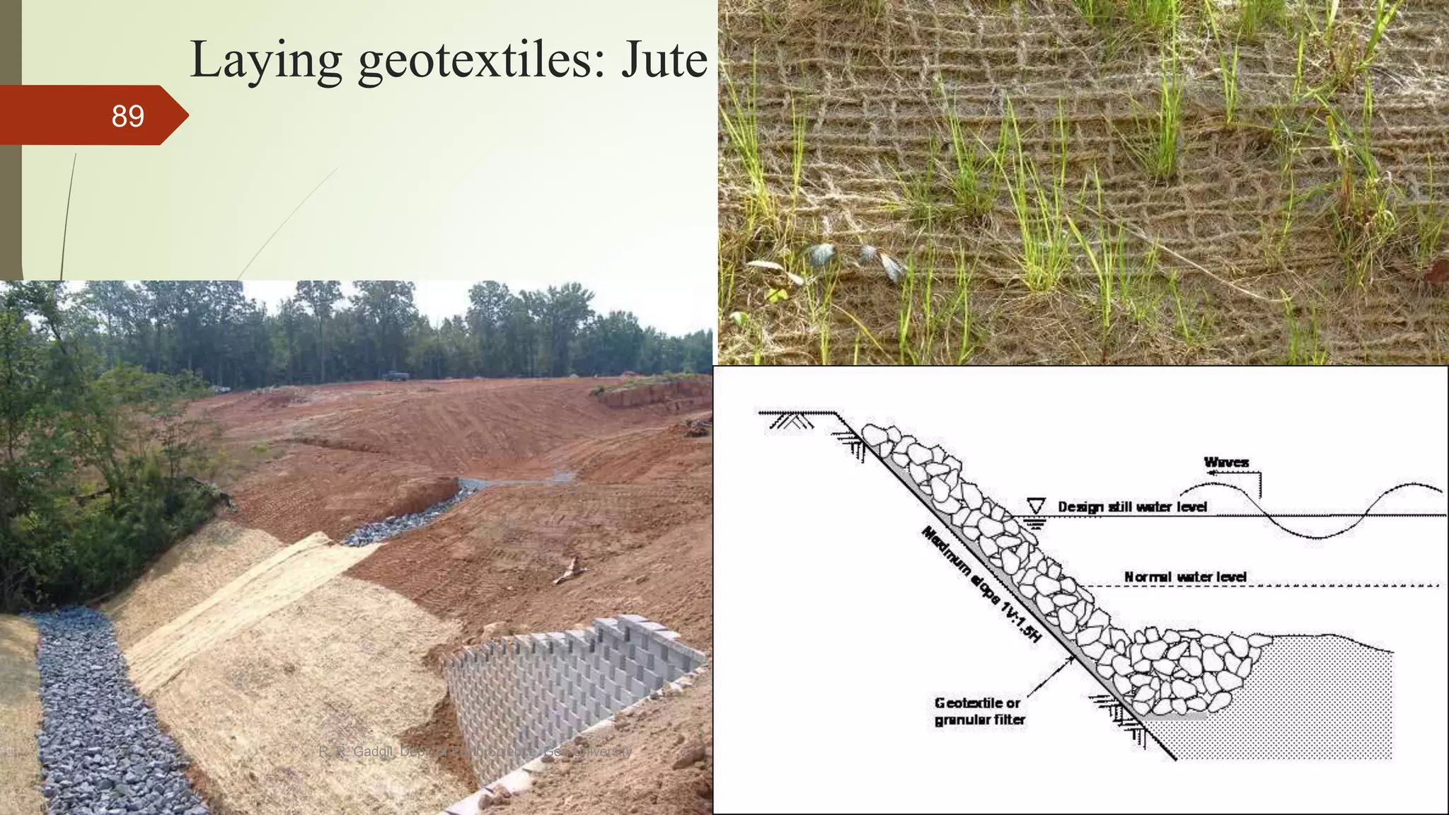 Laying geotextiles: Jute
R. R. Gadgil, Dept. of Earth Science, Goa University
89
 