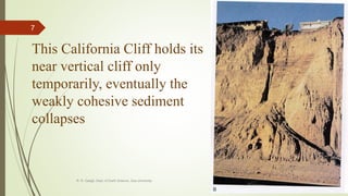 This California Cliff holds its
near vertical cliff only
temporarily, eventually the
weakly cohesive sediment
collapses
R. R. Gadgil, Dept. of Earth Science, Goa University
7
 