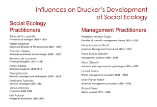 Influences on Drucker’s Development of Social Ecology<br />Social Ecology Practitioners<br />Alexis de Tocqueville <br />F...