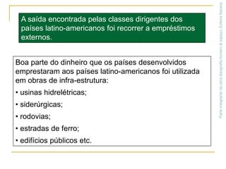•      países capitalistas com atividade industrial diversificada: são os que apresentam produção relativamente elevada em diversos setores industriais;•      países capitalistas exportadores de produtos primários (agrícolas e/ou minerais);•      país socialista exportador de produtos agrícolas: Cuba.De acordo com esses fatores, os países da América Latina podem ser assim agrupados:Parte integrante da obra Geografia homem & espaço, Editora Saraiva