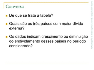 Alguns dos indicadores da diferença entre essas duas Américas são a taxa de mortalidade infantil e a esperança de vida.                           Observe a tabela a seguir.Parte integrante da obra Geografia homem & espaço, Editora SaraivaFonte:L’état du monde, 2007.