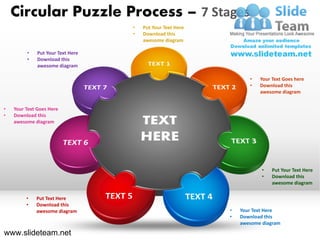 Circular Puzzle Process – 7 Stages
                                   •   Put Your Text Here
                                   •   Download this
                                       awesome diagram

         •    Put Your Text Here
         •    Download this
              awesome diagram

                                                                   •   Your Text Goes here
                                                                   •   Download this
                                                                       awesome diagram


•   Your Text Goes Here
•   Download this
    awesome diagram




                                                                        •   Put Your Text Here
                                                                        •   Download this
                                                                            awesome diagram

         •   Put Text Here
         •   Download this
             awesome diagram                                •   Your Text Here
                                                            •   Download this
                                                                awesome diagram
www.slideteam.net
 