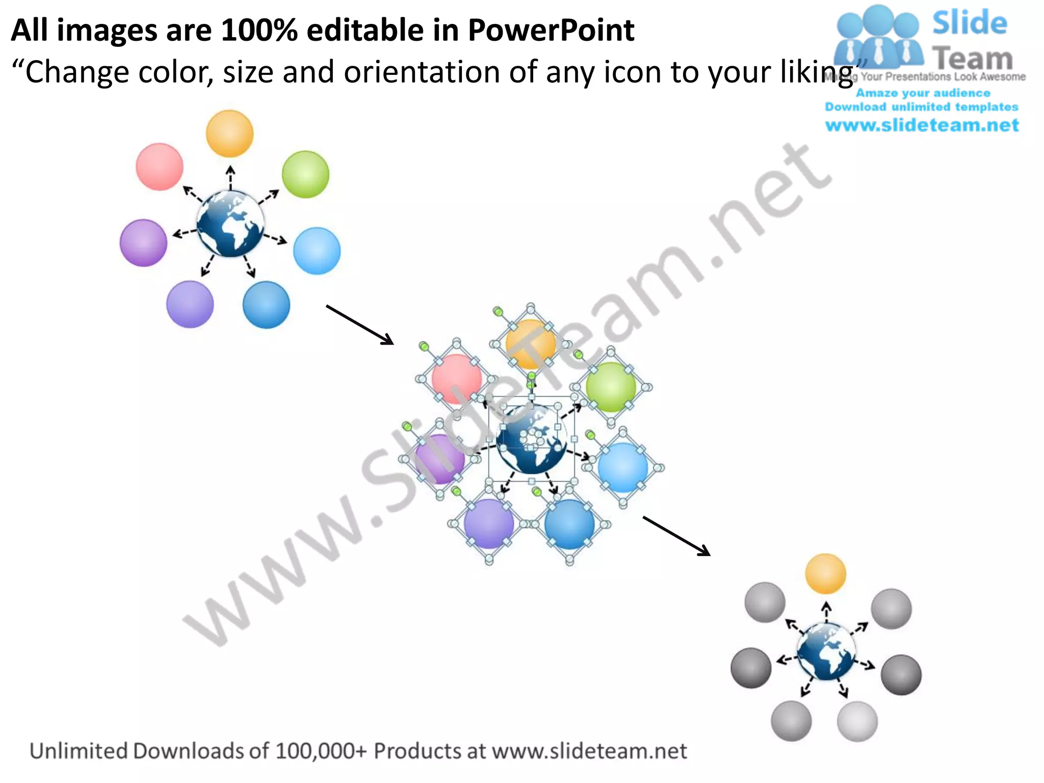 7 stages diverging arrow process diagram circular flow chart power ...