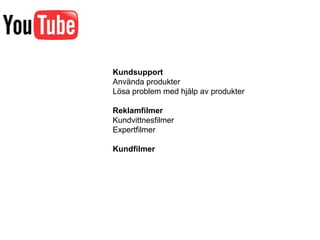 Kundsupport Använda produkter Lösa problem med hjälp av produkter Reklamfilmer Kundvittnesfilmer Expertfilmer Kundfilmer 