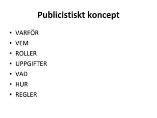 Publicistiskt koncept VARFÖR VEM  ROLLER UPPGIFTER VAD HUR REGLER 