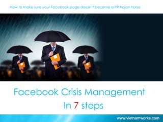How to make sure your Facebook page doesn’t become a PR trojan horse
Ho Chi Minh City: 66%
Facebook Crisis Management
In 7 steps
 