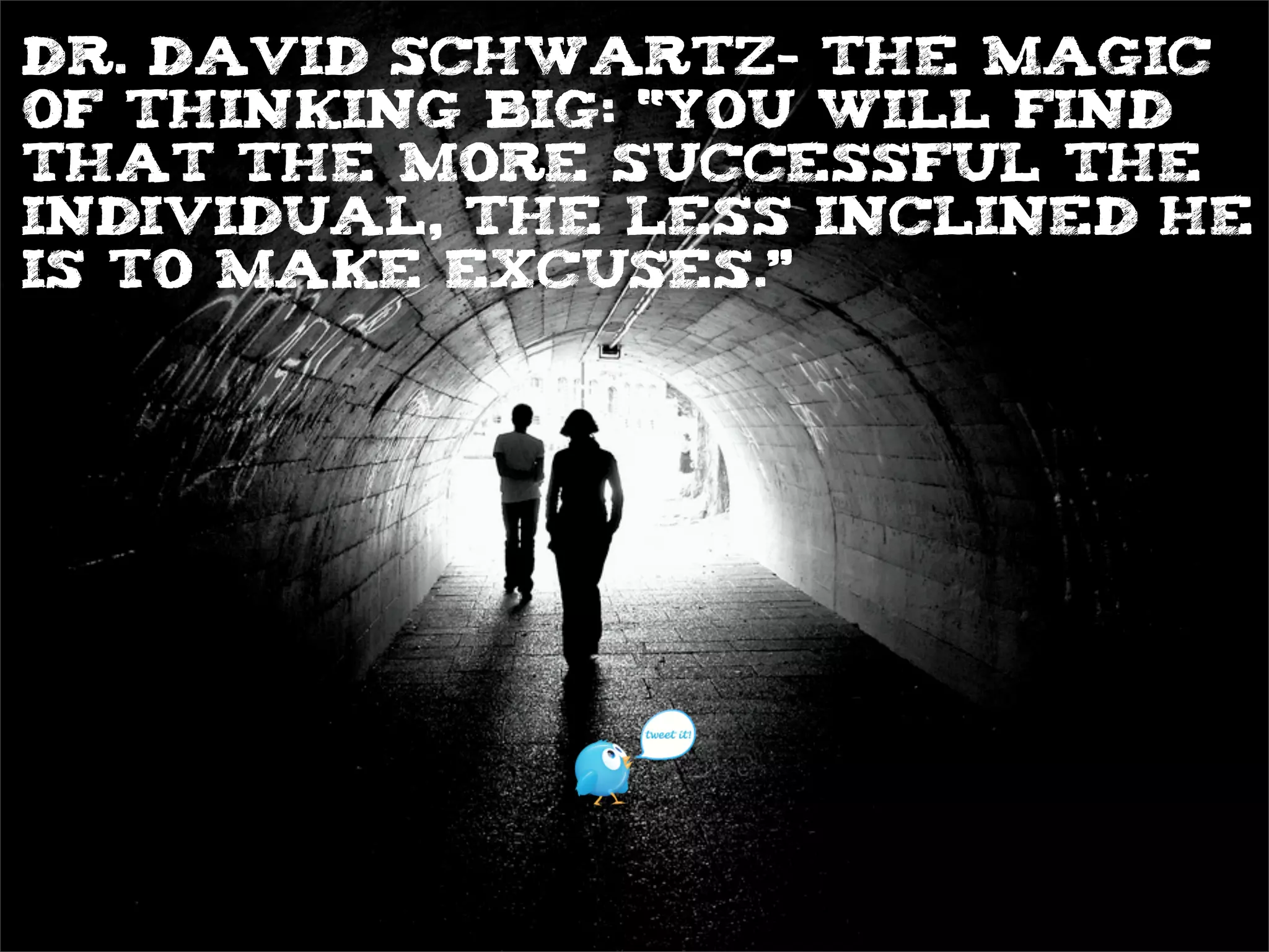 Dr. David Schwartz- The Magic
of Thinking Big: “you will find
that the more successful the
individual, the less inclined he
is to make excuses.”
 