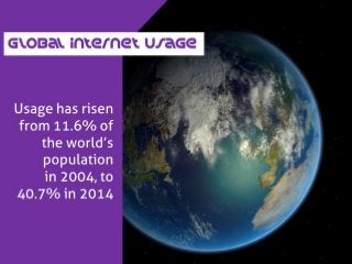Usage has risen from 11.6% of the world’s population in 2004, to 40.7% in 2014  