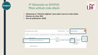 • Clikeamos en “Cited by (highest)” para saber cual es el más citado.
• Número de citas: 554
• Año de publicación: 2005
 