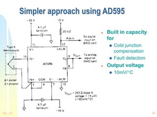 Chap 0 21
Simpler approach using AD595
 Built in capacity
for
 Cold junction
compensation
 Fault detection
 Output voltage
 10mV/C
 