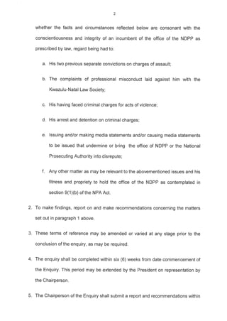 The Presidency - Terms of Reference of the National Director of Public