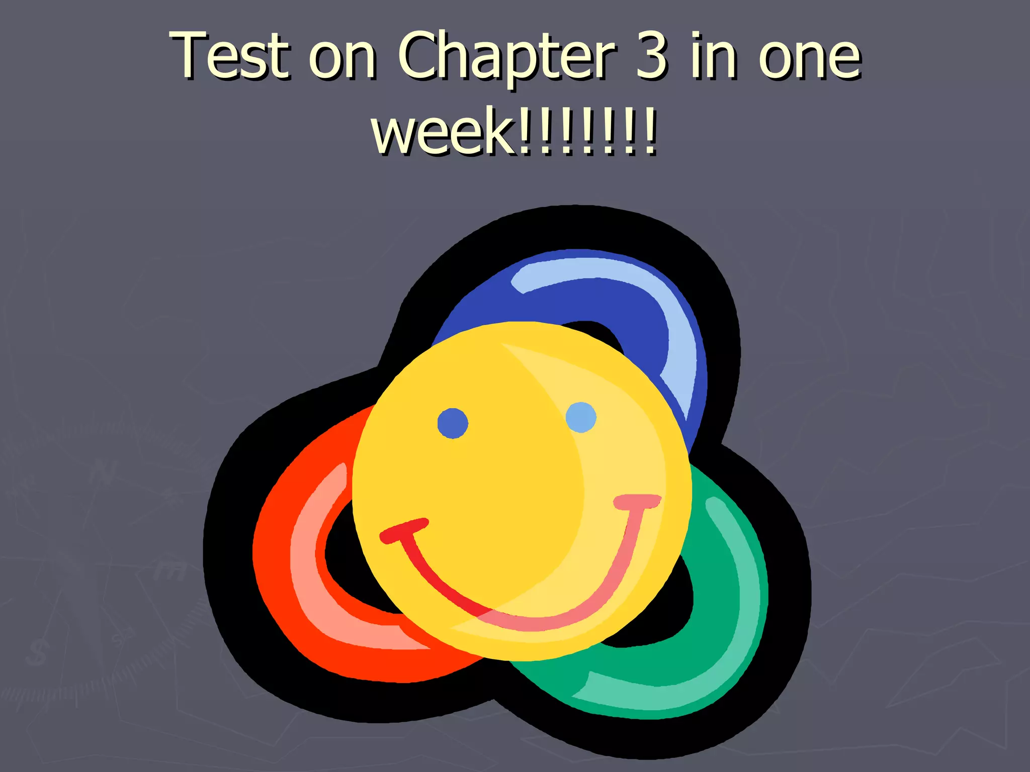 Test on Chapter 3 in one week!!!!!!! 