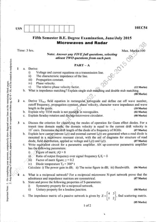 7th Semester EC VTU 2010 scheme question papers for CBCS