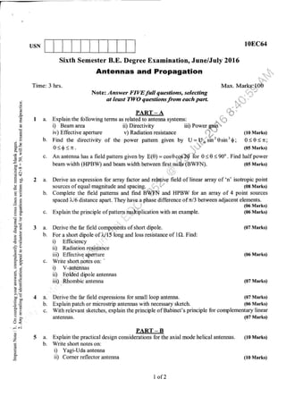 7th Semester EC VTU 2010 scheme question papers for CBCS