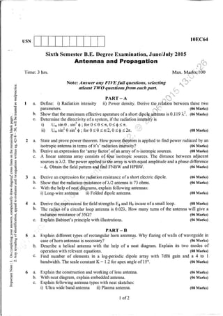 7th Semester EC VTU 2010 scheme question papers for CBCS