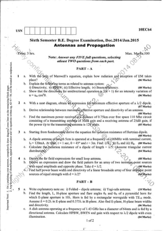 7th Semester EC VTU 2010 scheme question papers for CBCS
