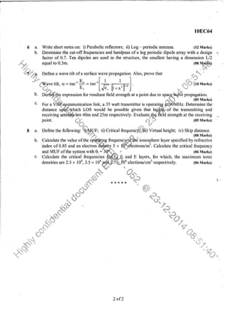 7th Semester EC VTU 2010 scheme question papers for CBCS