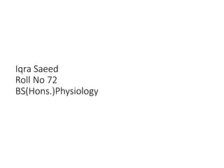 Iqra Saeed
Roll No 72
BS(Hons.)Physiology
 