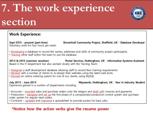 resume experience section