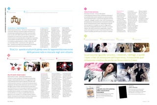 50 : 7thFloor : 12 7thFloor : 12 : 51
3
Percezione Virtuosa – Virtuous Perception
Il tema della percezione è ormai chiaramente diventato il
più sensibile nello scenario attuale, sia in termini estetici
che di qualità percepita. La percezione riguarda i processi,
i materiali, i dettagli, e quindi i nuovi criteri di valutazione
dell’esperienza, riconoscendo quel virtuosismo creativo che
anche nel Rinascimento Cinese e nelle dinastie imperiali
veniva proposto e sviluppato con perizia. Oggi questa
percezione emerge dalla passione cinese per il su misura
italiano, che viene riconosciuto e apprezzato. L’Italia in
questo senso garantisce quel virtuosismo produttivo che
rimane inimitabile perché frutto di condizioni irripetibili.
Moda femminile
OMNIALUO
Vestiti e accessori
che incarnano bene i
desideri delle donne
cinesi in carriera
Fondata nel 1996 nella
città di Shenzhen,
Omnialuo è una delle
più importanti aziende
di moda femminile, con
profitti da capogiro e
quotata in borsa negli
Stati Uniti. Le collezioni
proposte da Omnialuo
rappresentano i
cambiamenti in atto
nel mondo femminile
in Cina: donne
dinamiche alla ricerca
di esclusività e stile.
Si tratta di vestiti e
accessori che incarnano
il desiderio delle donne
in carriera (con potere
d’acquisto in crescita),
che vivono soprattutto
nelle grandi città, di
apparire non solo
eleganti ma anche
femminili. Sotto la guida
di Cindy Luo, fondatrice
e stilista pluripremiata,
il brand Omnialuo si
posiziona nel mercato
del lusso, con più di
1600 pezzi disegnati
dal in-house team e
187 punti vendita in
32 province cinesi,
e punta a diventare
nei prossimi anni
l’equivalente, in termini
di visibilità e successo,
del marchio Donna
Karan e Liz Claiborne.
LETENDENZEDELCONSUMOEILDRAGOCINESE
FAVORITES:
RING
La grande arena del marketing
e della comunicazione
Convergente
Il Chiostro di San Domenico a Lecce ospita,
dal 17 al 19 settembre, l'edizione 2008
dell'evento, intitolata Next Mediterranean.
www.oltrelinea.net
FAVORITES:
eARTS Shangai
Nel 2007 ha avuto un enorme successo.
Per il 2008, l'eArts festival di Shangai
promette ulteriori sviluppi, e un messaggio:
l'arte elettronica vive ovunque con te.
www.shearts.org/earts/english/index.html
Trasformazione Pluriverso – Pluriversus Transformation
Il consumo ridefinisce le proprie regole sulla base di un
mindsetting completamente rinnovato. L’avvento della
Cina non solo come fabbrica del mondo ma come punto
di equilibrio tra nuovo lusso e nuovo basic, segna una
trasformazione multilaterale dalle conseguenze inaspettate
e imprevedibili che definiremo il lusso necessario. Emerge
con evidenza la potenzialità di un made in Italy che come
un nuovo Marco Polo – e ancora più come i gesuiti di
Ricci – possono incrociare le loro esperienze, arricchendo
la propria esperienza commerciale e produttiva.
Giocattoli HI PANDA
La rielaborazione di
uno dei simboli più
conosciuti della cultura
cinese Ji Ji, ideatore-
designer-artista che
lavora a Shanghai
ha immaginato nel
2007 una collezione di
particolari sculture-
giocattolo costituite
da piccoli Panda, con
espressioni facciali
diverse tra loro. Panda
con faccine espressive,
con due cerchi neri
al posto degli occhi
e un puntino nero al
posto del naso, ha
ri-disegnato uno dei
simboli più conosciuti
della cultura cinese,
che per far divertire i
grandi e far pensare in
modo diretto ai diversi
stati d’animo, più che
far giocare i bambini.
Questa collezione di
designer toys, che
sta riscontrando un
crescente interesse,
include un panda con
il sorriso malizioso
e divertito ma
anche un panda
triste e abbattuto:
raffigurazioni lontane
dall’immagine dell’
animale-panda
che sostituisce
l’orsacchiotto classico
dell’ Occidente. Dice
Ji Ji: “Queste sculture
di Panda sono la
rappresentazione
visiva delle persone
nate e cresciute negli
anni Ottanta”.
01
Packaging Hi Panda
02 03 04
Giocattoli Hi Panda: la rielaborazione di uno dei simboli più conosciuti della cultura cinese
1
01
Campagna pubblicitaria OMNIALUO
02
Campagna pubblicitaria OMNIALUO
03
Sfilata OMNIALUO
04
Intervista OMNIALUO
4
Rinascimento Ludico – Multiplayer Renaissance
Il Governo Cinese ha adottato, nella gestione della Rete,
la logica tradizionale delle due vie: incoraggiamento per
l’informatizzazione di massa e massimo controllo nella
condivisione dei contenuti: un esercito di 30.000 persone è
impegnato nell’impossibile impresa di costruire una nuova
Muraglia Cinese virtuale! Il Rinascimento ha costruito la
sua straordinaria unicità sulla capacità di giocare la propria
intelligenza condivisa su diversi livelli e con protagonisti
eccellenti diversi e plurali. La Cina adotta invece una
visione dall’alto in cui il gioco è quello della relazione
gerarchica con il mondo, in cui la sfida è quella cinese di
sempre: incanalare la conoscenza, il talento e l’esperienza
individuale sui binari decisi dalla Vision del potere.
Streetwear ENO
Dà la possibilità
ad artisti e utenti
di collaborare per
sviluppare il design di
nuovi prodotti
Eno è il primo marchio
cinese di streetwear
che offre la possibilità
ad artisti e utenti di
collaborare per poi
sviluppare il design
di nuovi prodotti,
accessori e capi di
abbigliamento. Il
progetto è nato alcuni
anni fa a Shanghai e
la distribuzione dei
prodotti è sia cinese
sia internazionale. Il
suo concept store, nel
centro di Shanghai, è
un luogo di incontro tra
persone creative, uno
spazio multifunzionale,
con una galleria, un
caffè che offre espresso
Illy, una zona eventi,
dove ogni mercoledì si
organizza una serata
con DJ e proiezione di
film underground, ma
è anche una boutique,
dove vengono esposte
le creazioni in edizione
limitata dei giovani
artisti per la vendita
diretta al pubblico.
Oggi il marchio viene
distribuito in vari
negozi, non solo
in Cina (Beijing e
Kunming), ma anche
in città cosmopolite
come New York e Los
Angeles. L’idea originale
che i suoi fondatori
chiamano “3/3
Program” è basata sul
principio “arte da noi,
voi e loro” che significa
che 1/3 della grafica è
proposta dal gruppo
Eno, 1/3 da “loro”,
giovani creativi cinesi
di talento, e 1/3 da
“voi”, giovani da tutta
la Cina che propongono
le loro idee e poi
vengono selezionati
ogni mese dal panel
di giudici di Eno.
01
Varianti logo Eno Streetwear
02
Eno Attitude, lo streetwear come
giocattolone pop.
03
Rocker Duo t-shirt & GhettoBlaster di
ordinanza.
04
Un visual di YoungDesign per Eno
Contests
2
 