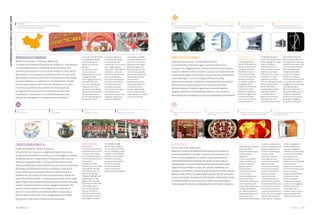 52 : 7thFloor : 12 7thFloor : 12 : 53
Memorie Visionarie – Visionary Memories
La capacità di memoria (umana e tecnologica), e la vocazione
visionaria (personale e collettiva), costituiscono le due
direzioni di sviluppo in cui la Cina ha sempre eccelso. Anche
per questo il carisma gioca in questa società un ruolo tutto
particolare riuscendo a conciliare la dimensione individuale
e quella collettiva, la tradizione e il cambiamento. I leader
in Cina sono sempre stati infatti dei mediatori tra il cielo
e la terra, assumendo una dimensione di prospettiva
a lungo termine che è un mix creativo di innovazione
e tradizione. Il mercato e il consumo dimostrano una
volta di più il bisogno di riconoscere dei condottieri.
Emozione Sostenibile – Sustainable Emotion
La sostenibilità costituisce oggi il tema di riflessione e
sviluppo che maggiormente stimola investimenti economici
e psichici. Mentre nelle economie avanzate la chiave vincente
risulta quella della sostenibilità vissuta in termini emozionali
e non ideologici, in Cina l’ecologia diventa una sfida
politico-istituzionale. Estetiche e comportamenti sostenibili
diventeranno nel giro di pochi anni in questo mercato
tendenze globali imposte e governate secondo logiche
dirigiste. Quindi la Cina potrà diventare un vero e proprio
laboratorio per le applicazioni più avanzate della sostenibilità.
Creatività Pubblica – Public Creativity
Il trasferimento creativo e progettuale dalla dimensione
privata alla vita pubblica, costituisce un passaggio strategico
fondamentale per comprendere l’evoluzione dei consumi
nelle società globalizzate. In Cina la dimensione privata
diventa pubblica già nella domesticità, attraverso la presenza
del Kang, piattaforma di mattoni riscaldata, collocata al
centro della casa e usata per differenti attività sociali e
domestiche. Una specie di teatro dove sociale e domestico
sono intrecciati e visibili. Lo stesso avviene nelle città e negli
spazi urbani che diventano vere e proprie scene del consumo,
sempre caratterizzate da un forte orgoglio nazionale. Per
questo motivo l’edilizia e l’architettura si confermano
anche in Cina le dimensioni decisive dell’innovazione, a
partire dalle nuove città cinesi, progettate da zero dalle
più grandi firme dell’architettura internazionale.
Il Senso del corpo - Body Sense
Mentre il corpo e la bellezza diventano nel mondo la
priorità assoluta in termini culturali e di consumo, la
Cina si trova a giocare un ruolo nuovo e avanzato in
una dimensione fortemente ancorata a una cultura
tradizionale. La ricerca dell’equilibrio personale nella
relazione tra mente e corpo, tra salute e bellezza, tra
energia e ricchezza, costituisce da sempre il nucleo stesso
della civiltà cinese. Su questi presupposti verrà costruito il
nuovo senso per l’esistenza individuale, ridefinendo valori
e comportamenti nel consumo e nella vita quotidiana,
non solo per la classe privilegiata ma anche per il popolo.
Bricolage ORIENT HOME
Un catalogo di 60.000
prodotti, dai ganci
adesivi ai tavoli da
giardino
Per decenni i cinesi
hanno vissuto in
appartamenti costruiti
e assegnati dallo
stato. Oggi, grazie alla
possibilità di avere
una casa di proprietà,
scelgono case che si
chiamano maopifang,
appartamenti semi-finiti
che prevedono poco
più del cemento grezzo.
Per questo motivo
il business legato al
settore del bricolage
in Cina è triplicato
durante gli ultimi cinque
anni, raggiungendo
addirittura i 90 milliardi
di dollari in valore di
mercato, secondo i dati
di China Building &
Decoration Association.
Orient Home, fondata
nel 1999 a Pechino, è
una delle principali
catene cinesi di negozi
di arredamento e
attrezzature per la casa
nel paese. Garantisce
prezzi convenienti e
una scelta tra 60.000
prodotti, dalla vernice
per i muri ai tavoli da
giardino. Si distingue
grazie all’offerta di
servizi fai-da-te e “fai-
per-me”, prevedendo
persino la consulenza
alle piccole imprese
di costruzioni.
Qualche anno fa ha
annunciato di essere
in trattative con il
gruppo inglese B&Q
e con la statunitense
Home Depot, per cedere
una quota del 45%.
Grattacielo
PEARL RIVER TOWER
Il primo grattacielo
“verde” di 69 piani che
sfrutta al massimo le
energie rinnovabili
Pearl River Tower è
il primo grattacielo
“verde” che sfrutta al
massimo le energie
rinnovabili. L’edificio,
progettato dallo
studio di architettura
statunitense SOM
(Skidmore, Owings &
Merrill), sorgerà entro
il 2010 in Cina dopo
aver vinto il concorso
internazionale di
progettazione per la
realizzazione delle sede
della compagnia Cinese
National Tabacco.
Il grattacielo, la cui
forma richiama un’ala
d’aereo, è destinato
a diventare l’icona di
Guanzhou, la nuova
capitale economica
cinese, a 180 km da Hong
Kong. La particolare
forma dell’edificio
consentirebbe infatti
di dirigere e gestire
i venti dominanti,
grazie ai fori scolpiti
nella facciata, che
incanaleranno il vento
fino a delle turbine e,
grazie a pannelli solari
che seguono il sole, sarà
possibile catturare tutta
la luce solare nel corso
dell’intera giornata.
Il “grattacielo della
nuova era” è dotato
anche di un doppio
rivestimento di vetro per
un isolamento termico
maggiore. Accumulando
l’energia prodotta
dal vento e dal sole, il
grattacielo dello studio
SOM sarà in grado di
produrre una quantità
di energia maggiore
di quella consumata.
Catena Fast Food,
WISHDOING
“Promuovere la cultura
fast food cinese in tutto
il mondo, e fare della
Cina il potere numero 1
nel 21esimo secolo” è la
loro mission.
Fondata nel 1998,
Wishdoing è una catena
fast food con portate
e bevande cinesi, che
fa parte del gruppo
Shanghai Qiding Food
& Beverage Co., Ltd.
Oggi ci sono più di 60
punti ristoro nella città
di Shanghai sotto il
marchio Wishdoing.
Nei suoi fast-food,
indirizzati soprattutto
ad un pubblico maturo,
casalinghe e bambini
che diffidano degli
hamburger, vengono
serviti piatti casalinghi
tipici di Shanghai, caldi
o freddi, come il Qiding
Chicken e vari tipi di tè.
Per poter controllare
e assicurare la qualità
del menu proposto,
l’azienda possiede
anche una fattoria
d’allevamento di galline.
Farmacia TONGRETANG
Il più grande produttore
di farmaci della
medicina tradizionale
cinese a livello
mondiale.
I rimedi tradizionali
cinesi, preparati con
sostanze vegetali,
godono da anni
di buona fama
anche in Occidente.
In Cina ci sono
numerose fabbriche
farmaceutiche di
medicinali tradizionali,
come la farmacia di
Tongrentang di Pechino.
Fondata nel 1669 da
un “medico popolare”,
quest’azienda gestisce
la produzione e il
commercio delle proprie
medicine tradizionali e
viene considerata il più
grande produttore di
medicina tradizionale
cinese a livello
mondiale. Il motivo
principale del suo
successo è la qualità
offerta, rimasta
inalterata nel tempo.
Nel punto di vendita
diretta in Dazhailan
Street si possono
trovare oltre 400
ricette medicinali di
produzione esclusiva
di questa farmacia, che
utilizza anche principi
rari come il muschio, il
corno di rinoceronte, le
perle. Una vera e propria
squadra di consulenti
aiuta inoltre i numerosi
clienti a scegliere il
rimedio adatto per
le proprie esigenze e
combinare le varie erbe,
un lavoro che richiede
una conoscenza
specialistica e veri
professionisti. L’azienda
ha annunciato
l’apertura nei prossimi
anni di centri benessere,
sotto il nome di
Tongrentang Wellness
Corporation, dove
saranno proposti
trattamenti orientali,
come Tai-Chi e Qigong,
abbinati all’uso di
erbe medicinali, e
insieme il lancio di una
linea di prodotti per
l’alimentazione sana.
01 02 03 04
Orient Home Bricolage: Un’ampia scelta tra 60.000 prodotti,
dai ganci adesivi ai tavoli da giardino.
5
01
Pearl River Tower, il primo grattacielo
"verde", ad energia rinnovabile.
02
Il sistema di produzione di energia
03
Il generatore eolico nel progetto
dello studio SOM.
04
Il grattacielo potrà produrre dal vento
un'energia superiore a quella consumata.
7
LETENDENZEDELCONSUMOEILDRAGOCINESE
01
Leisure Drinks
01
Sede storica a Pechino, in Dhazailan
Street.
02
Royal Coffee
02
Consumo e tradizone, a partire
dall'insegna.
03
Wishdoing in Xietu
03
Tongrentang è considerata il più grande
produttore di medicina tradizionale .
04
Wishdoing in Yanchang
04
Alimentazione sana e corretta, una linea
di prodotti dedicata.
6
8
 