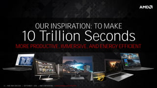 3 | AMD AM4 OEM 2016 | SEPTEMBER 1, 2016 | AMD CONFIDENTIAL - Under Embargo until 9/5/2016
OUR INSPIRATION: TO MAKE
10 Trillion Seconds
MORE PRODUCTIVE, IMMERSIVE, AND ENERGY EFFICIENT
 